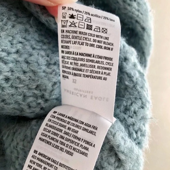 American Eagle Wool Knit Comfy Hooded Long Sleeve V Neck Hoodie Sweater Top Blue - Picture 9 of 10